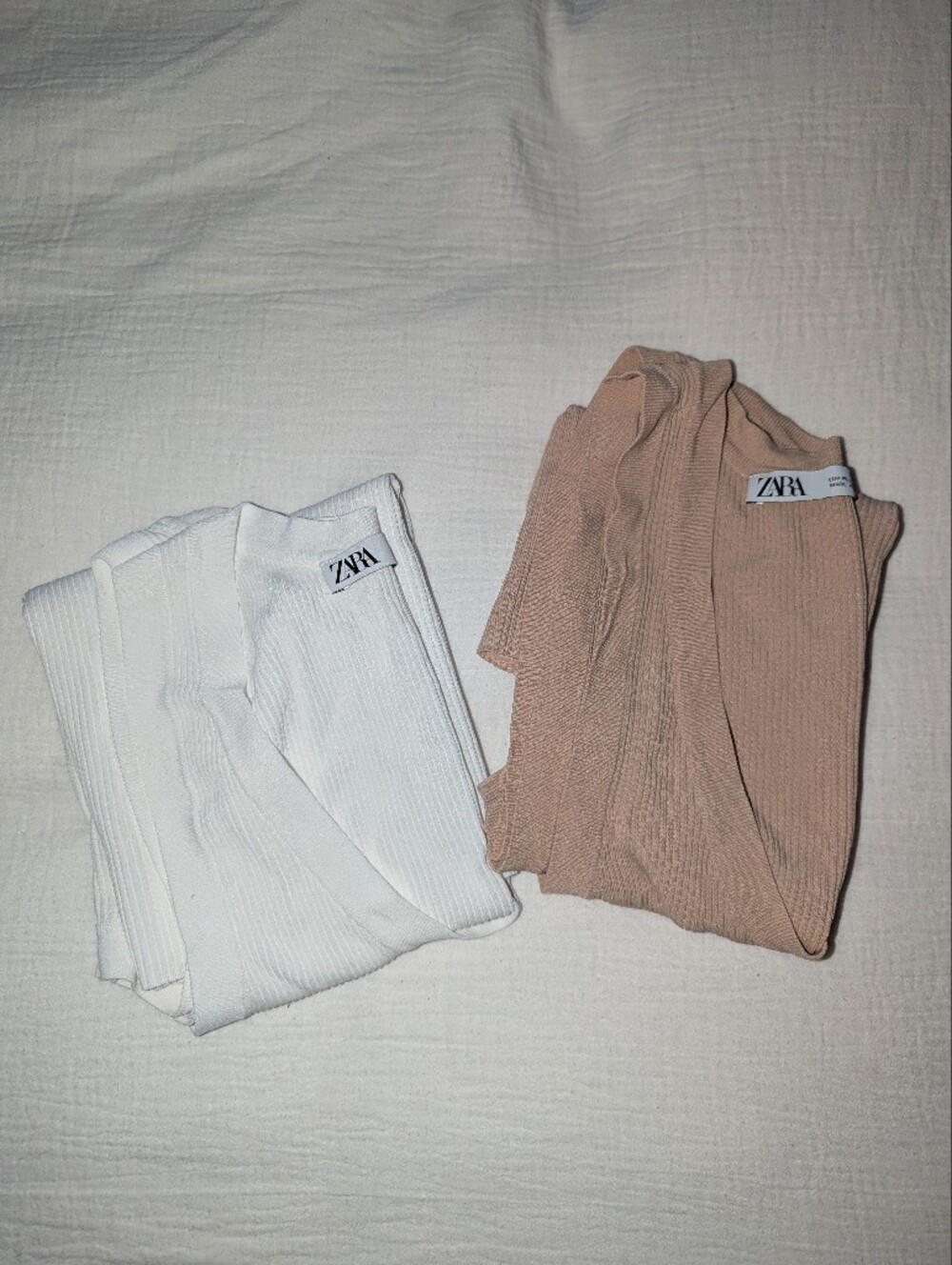 ZARA Ribbed Tank Tops in White & Beige